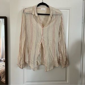 Cream with white and red stripes button down blouse